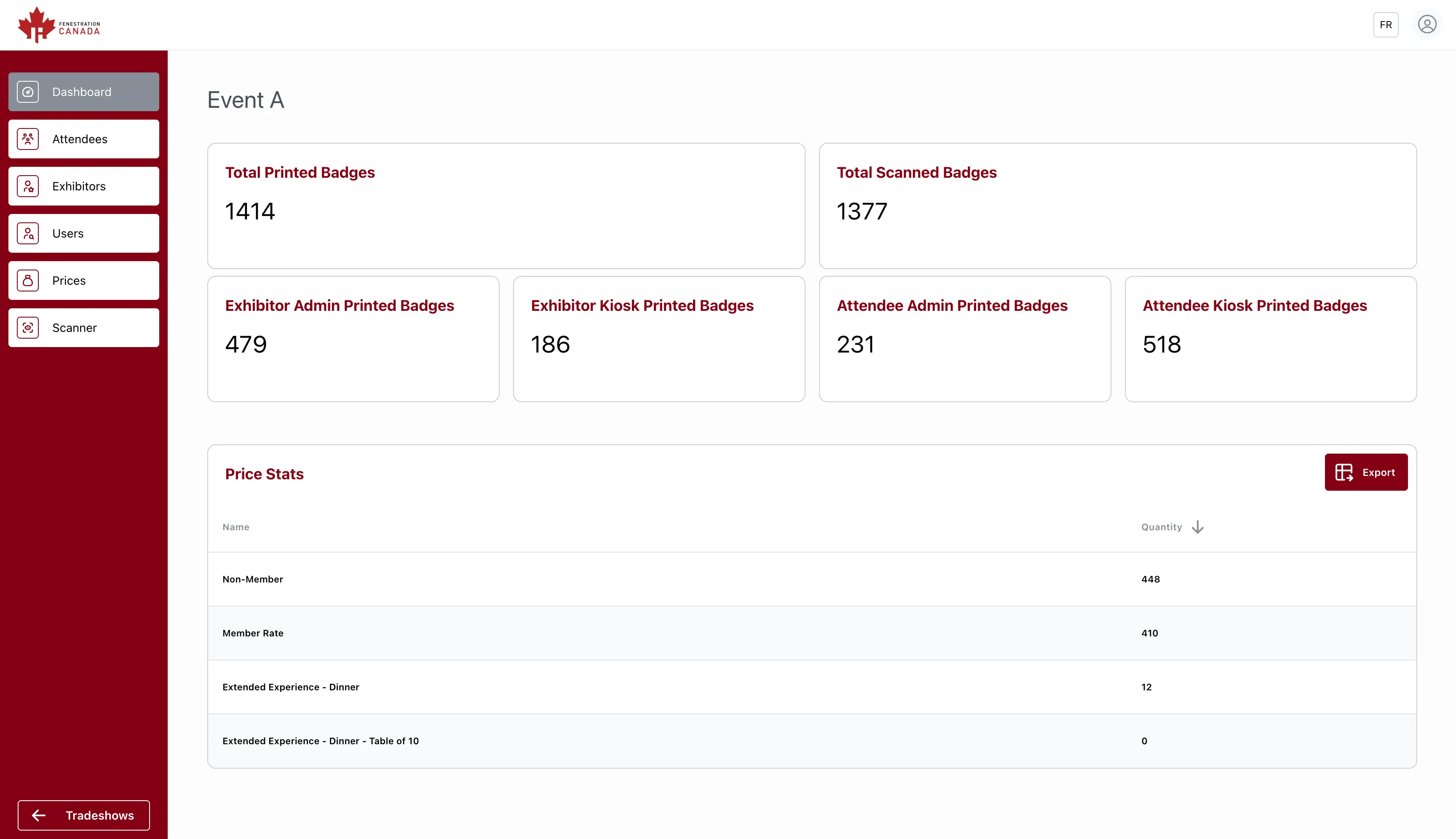 Tableau de bord de la plateforme de salons et d'expositions virtuelles Expovisio